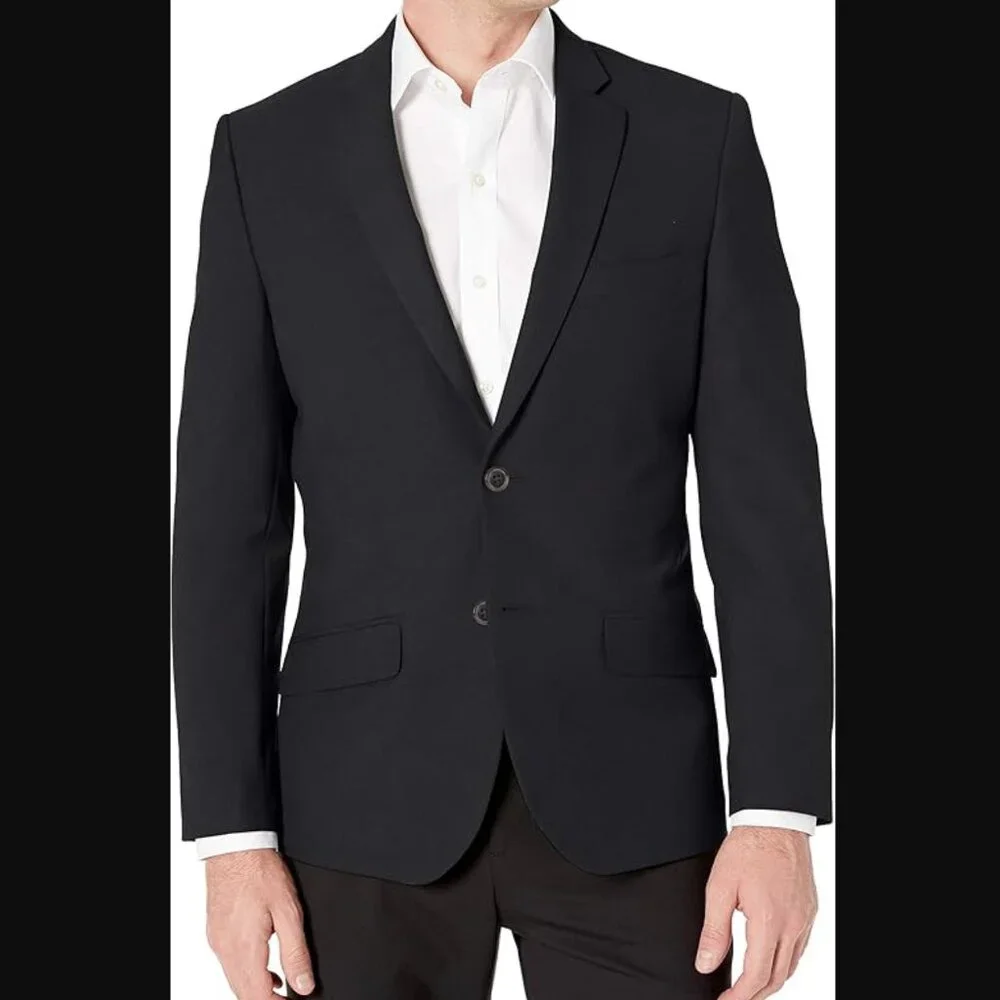 NWT (50) Black Long-Sleeve Button-Front Slim-Fit Stretch Blazer